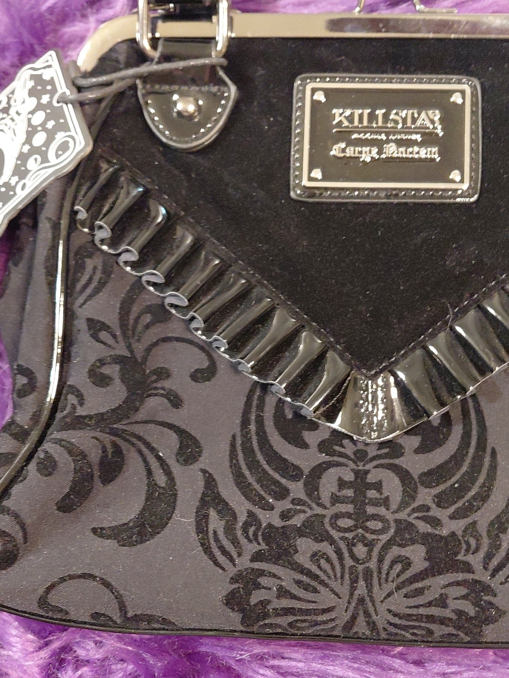 Killstar Black Velvet & Patent Gothic Satchel - Picture 4 of 15